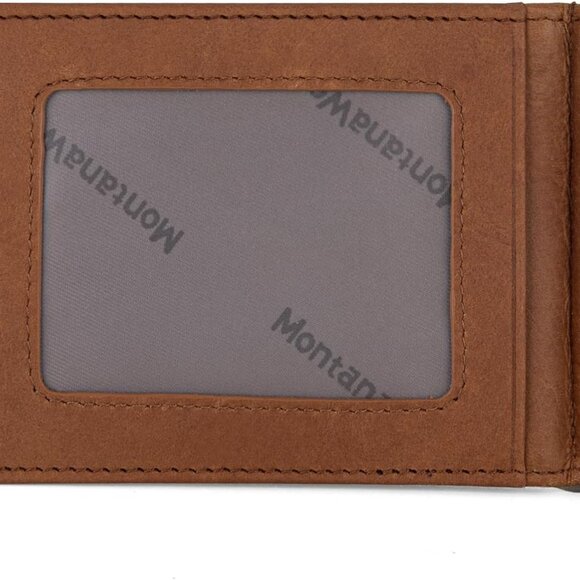 NWT Montana West Men’s Leather RFID Bifold Wallet w/ Money Clip, Brown,4.3”x3.1" - Picture 7 of 8